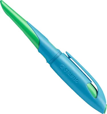 Produktbild von Ergonomischer Schulfüller für Linkshänder mit Anfänger-Feder A - STABILO EASYbirdy in himmelblau/grasgrün - Einzelstift - inklusive Patrone