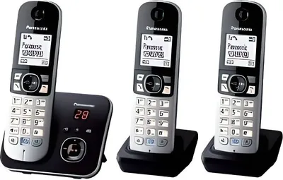 Produktbild von Panasonic KX-TG6823, DECT-Telefon, Kabelloses Mobilteil, Freisprecheinrichtung, 120 Eintragungen, Anrufer-Identifikation, Schwarz, Silber