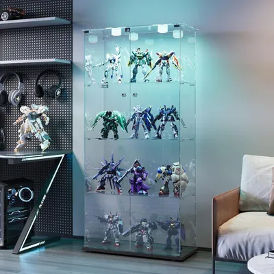 Produktbild von Glasvitrine mit LED 4 Lagen Glas 2 Türen Schloss Schwarz