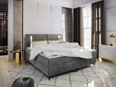 Produktbild von Masseno Boxspringbett ALBA 180x200 cm Komplett-Set mit Bonell Matratze und Topper, Polsterbett mit Bettkästen -Hellgrau, CASABLANCA 14