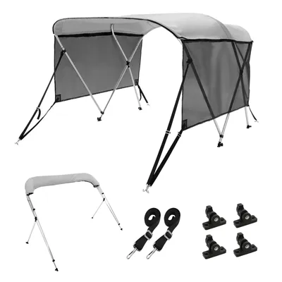 Produktbild von VEVOR 3-Bogen-Bimini-Top-Bootsabdeckung, 155–167 cm Einbaubreite 600D-Polyester-Überdachung, Bootsverdeck mit Abnehmbare Mesh-Seitenwände, Wasserdicht & Sonnenschutz, inkl. Aufbewahrungsbox Hellgrau