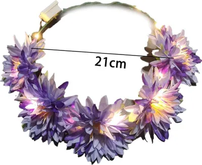 Produktbild von LED-Blumenkrone, Blumenkranz-Haarreif, leuchtender LED-Blumen-Haarschmuck, Blumenkopfschmuck