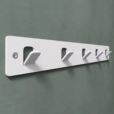 Produktbild von doporro Garderobenleiste mit 5 Haken, Wandgarderobe mit Garderobenhaken, Kleiderhaken Wand, Hakenleiste, selbstklebend oder zum Bohren, Weiß, Stalo-14