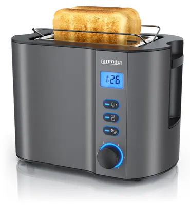 Immagine prodotto di Tostapane Arendo MANHA con indicazione del tempo residuo, 2 fessure per toast, portapane integrato, 6 livelli, funzione di scongelamento, 800W, grigio