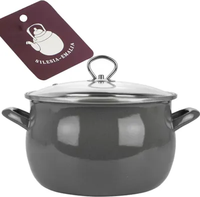 Produktbild von Silesia Emalia Küchentopf aus emailliertem Stahl Helena Pot 6.5 L Grau Emaillierter Topf + Glasdeckel 6.5 L