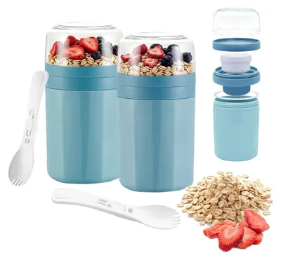 Produktbild von Set mit 2 Müslibechern zum Mitnehmen – Auslaufsichere Joghurtbecher mit Löffel und Deckel