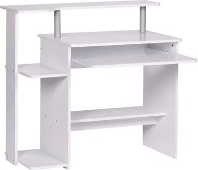 Produktbild von Computertisch WL1.153 Weiß 94x90,5x48,5 cm Laptop Tisch Modern mit Tastaturauszug | PC-Tisch mit Drucker-Ablage platzsparend | Schreibtisch für kleine Räume mit Ablage | Laptoptisch Klein