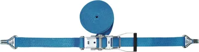 Immagine prodotto di Cinghia di ancoraggio DIN 12195-2 Lunghezza 10 m Larghezza 50 mm con cricchetto + gancio a punta con gancio di sicurezza LC U 5000 daN