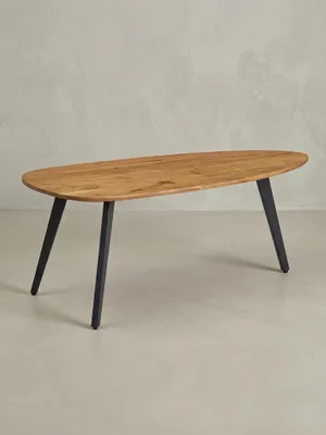 Produktbild von Couchtisch Akazie, Massivholz, moderne Nierenform, stabile Metallbeine. 110x60x45 cm | Kadima Design