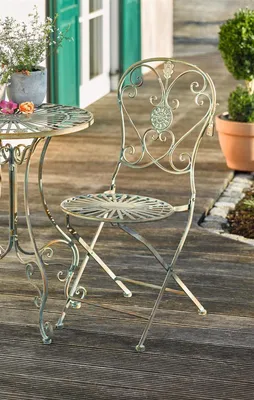 Produktbild von Metall Klappstuhl "Pfauenauge" im Antik Design, Gartenstuhl, Balkonstuhl