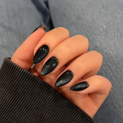 Produktbild von Künstliche Fingernägel zum Aufkleben, Mandelform, Schwarz, Glitzer, 30 Stück Set