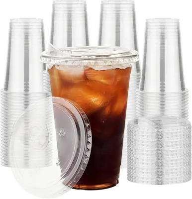 Produktbild von KAHEIGN 50Pcs Plastikbecher mit Deckel – 16oz/480ml wiederverwendbare Plastik-Trinkbecher Smoothie Becher mit Deckel und Loch für Eiskaffee, Cocktail, Smoothie für Kaltgetränke Glühwein Party