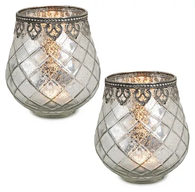 Produktbild von Vintage Kerzengläser Set Outdoor Windlicht Laternen silber 14 cm