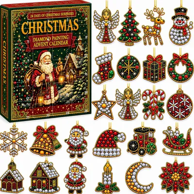 Produktbild von Fertiges Diamond Painting Adventskalender, Weihnachtskalender 24 Tage mit Fertiges Diamantmalerei Anhänger,Christbaumschmuck für Kinder Frauen Familie