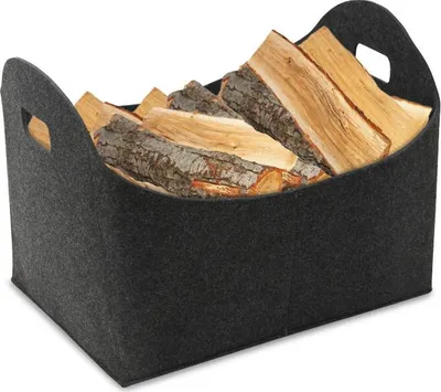 Produktbild von Bettizia Filzkorb, Holzkorb für Kaminholz, Faltbar Kaminholzkorb Einkaufstasche 44x34x31cm Dunkelgrau