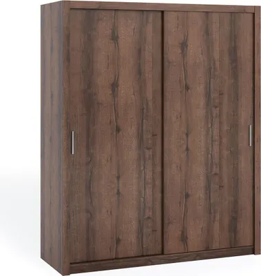 Produktbild von Schiebetürenschrank Zenit 180 cm, Praktische Schlafzimmerschrank mit zwei Kleiderstangen (Farbe: Monastery Eiche, ohne Spiegel)