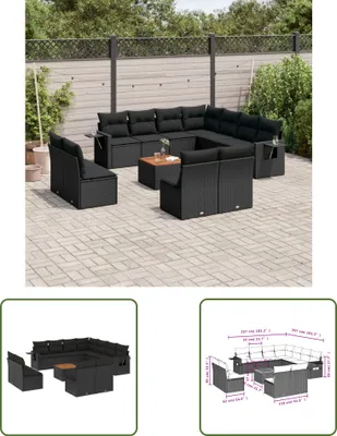 Produktbild von The Living Store 12-tlg. Garten-Sofagarnitur mit Kissen Schwarz Poly Rattan