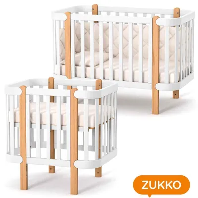 Obrázek produktu pro Dětská postýlka přístavná k posteli Zukko Gekko. Rostoucí - Kolébka a postýlka 2v1. Bílá - Přírodní Buk