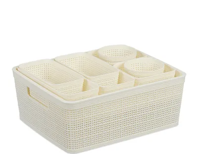 Produktbild von Relaxdays Schubladen Organizer 10-tlg. Set, Schubladeneinsatz, versch. Größen, Ordnungssystem, Kunststoff Trennbox, weiß