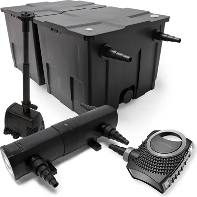 Productafbeelding van Wiltec complete set: CBF-350B vijverfilter tot 60.000 liter, vijverfilterinstallatie, doorstroomfilter, NEO10000 vijverpomp 10.000 liter per uur, 80W, CUV-236 vijverontsmetter, UVC-ontsmetter met 36W, HJ-943 fonteinpomp 800 liter per uur, 16W