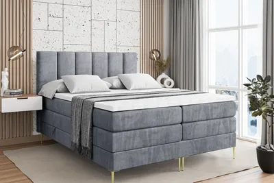 Produktbild von ALTDECOR Boxspringbett mit Gold Füßen, Matratze und Lattenrost, Topper, Polsterbett mit Bettkasten, Bett mit Stauraum H3- und H4- Matratze, Doppelbett -BOXI1-FZ KING-140x200 - Grau Casablanca