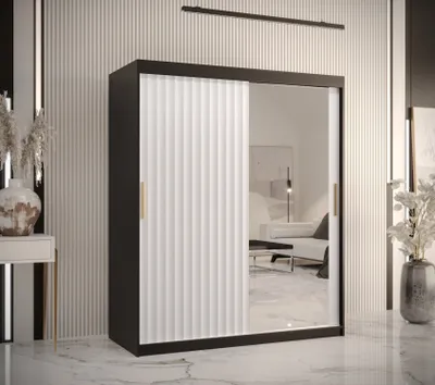 Produktbild von Kleiderschrank mit Spiegel RADKIN 2 – Breite 150 cm, schwarz / weiß