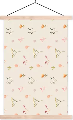 Produktbild von MuchoWow® Textilposter Blumen - Muster - Pflanzen 120x180 cm mit holzfarbenen Rahmen - Textil-Plakat