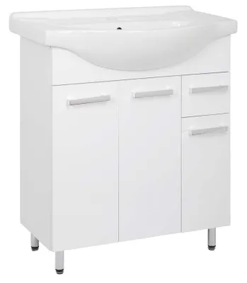Obrázok produktu pre Stamar | Umývadlo na podstavci, 75 cm, vysoký lesk, skrinky a nožičky, biele