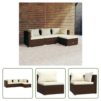 Produktbild von The Living Store 4-tlg. Garten-Lounge-Set mit Kissen Poly Rattan Braun