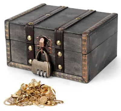 Productafbeelding van Vintage Houten Schatkist met Combinatieslot