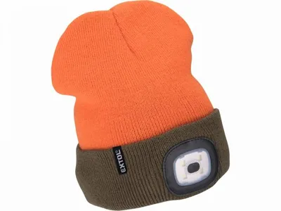 Obrázok produktu pre Čiapka oranžová/kaki zelená s čelovým svetlom, LED 4x45lm, 300mAh Li-ion, nabíjanie cez USB
