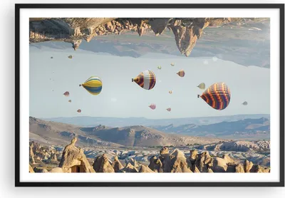 Produktbild von Gerahmtes Poster - Schwarzer Rahmen - Surrealismus Flug Luftballons - 91,5x61 cm - Wand Bild - Wanddeko - Wandbilder - Kunstposter - Wandposter - Bilderrahmen - Bilder - Kunstdruck - P2BAA91x61-4454