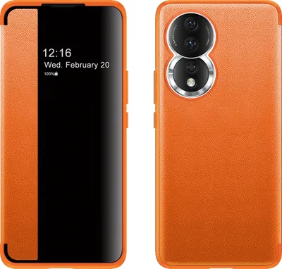 Image de Étui pour Honor 80 étui fin en cuirPolyuréthaneavec fenêtre d'affichage Orange
