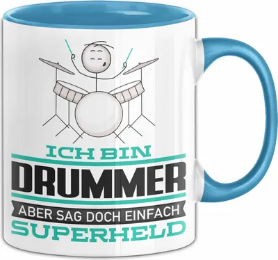Produktbild von Drummer Geschenk Tasse Ich Bin Drummer Aber Sag Doch Einfach Superheld Lustige Geschenkdiee für Drummer Kaffee-Becher (Blau)