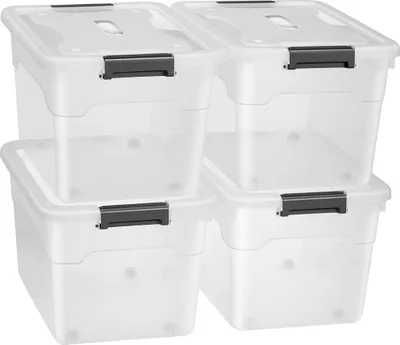 Zdjęcie produktu dla Pudełka do przechowywania z pokrywą 300391, plastikowe pudełka do przechowywania, 4 szt., 30 l