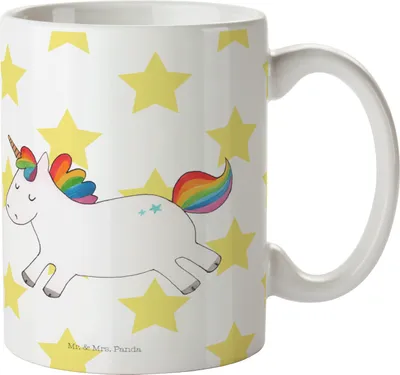 Produktbild von Mr. & Mrs. Panda Tasse Einhorn Happy - Weiß - Geschenk, Kaffeebecher, Einhörner, Becher, Lebensfreude, Spaß, Unicorn, glücklich, mit Spruch, Teetasse, Pott