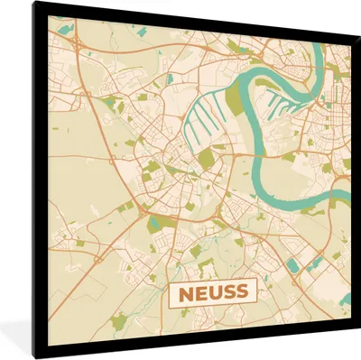Produktbild von MuchoWow® Gerahmtes Poster Neuss - Karte - Vintage - Stadtplan 40x40 cm - Poster mit Schwarzem Bilderrahmen Wandposter Rahmen Foto Bilder - Mit Rahmen - Wanddekoration Schlafzimmer