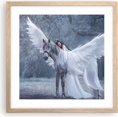 Produktbild von Gerahmtes Poster - Rahmen in heller Eiche - Frau Pferd Natur - 40x40 cm - Wand Bild - Wanddeko - Wandbilder - Kunstposter - Wandposter - Bilderrahmen - Bilder - Kunstdruck - Wandbild - P2NAC40x40-3998