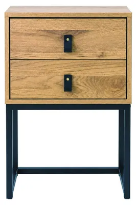 Immagine prodotto di Calicosy - Comodino a 2 cassetti effetto rovere e gambe in metallo nero