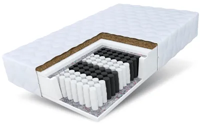 A cutaway view of a mattress showing its internal layers.