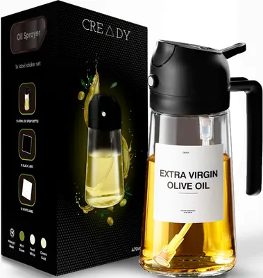 Obrázok produktu pre Olejový sprej do kuchyne, 470 ml, 2 v 1 (rozprašovač a dávkovač), vodoodolné etikety, vhodný na varenie a pečenie