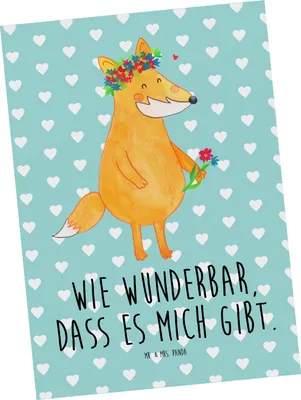 Produktbild von Mr. & Mrs. Panda Postkarte Fuchs Blumen - Türkis Pastell - Geschenk, bildkarte, Grußkarte, spruchkarte, Selbstbewusst, Postkarten, Liebe, Boho, Ich, Selbstliebe