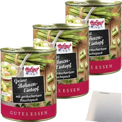 Produktbild von Hofgut Grüne Bohneneintopf 3er Pack (3x800g Dose) + usy Block