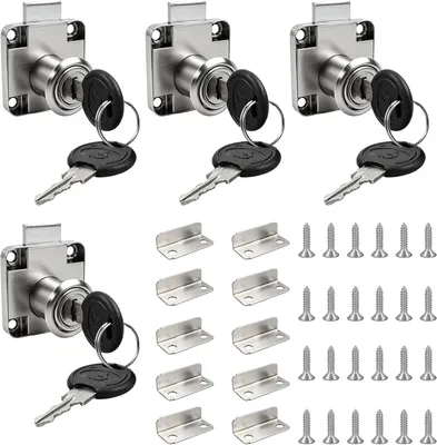 Obrázok produktu pre Zámky na skrinky, 22 mm, 4 kusy, s kľúčom, uzamykanie nábytku pre skrine a zásuvky