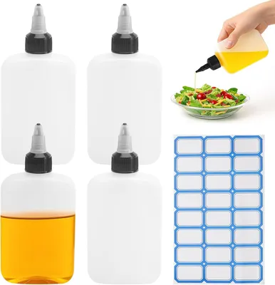 Produktbild von 2 kleine Knijpflaschen mit Etiketten - 120 ml - Spritzflasche Küche - Kunststoff - Ölfalsche Sojasauce Essig - Dosierflasche