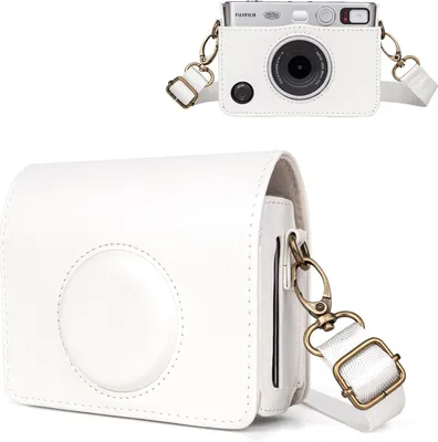 Produktbild von Mini EVO Kameratasche, Vintage-Schutzhülle aus Leder für Fujifilm Instax Mini EVO, Fuji Instax Mini EVO-Abdeckung mit verstellbarem Riemen - Weiß