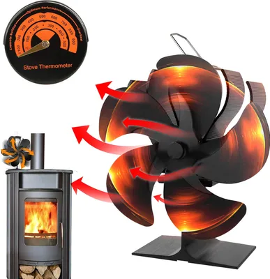 Produktbild von 5-Blade Kaminventilator, Stromloser Ventilator für Kamin Holzöfen Öfen, Geräuscharmer Betrieb, Ventilator Ofenventilator Feuerstelle Kaminöfen für Holz- / Holzbrenner/Kamin erhöht