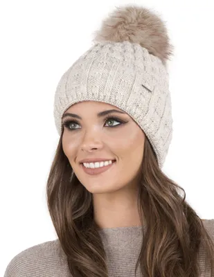 Immagine prodotto di Cappello invernale Vivisence con pompon da donna - Caldo e accogliente per l'inverno e l'autunno Elegante copricapo con pompon da donna Cappello classico - Beige