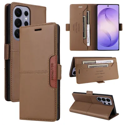 Produktbild von Handyhülle für Samsung Galaxy S26 Ultra Hülle, Leder Flip Wallet Kartenfach Stand Schutzhülle Braun