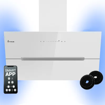 Produktbild von KKT KOLBE Dunstabzugshaube 90 cm 782 cbm/h Umluft Abluft Kopffrei Wandhaube Weiß Glas Smart WiFi App WLAN RGBW-LED-Beleuchtung ECCO9005WM